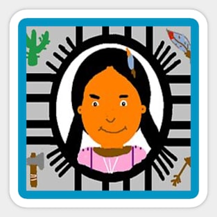 Native American Artwork Illustration on Blue Background Sticker